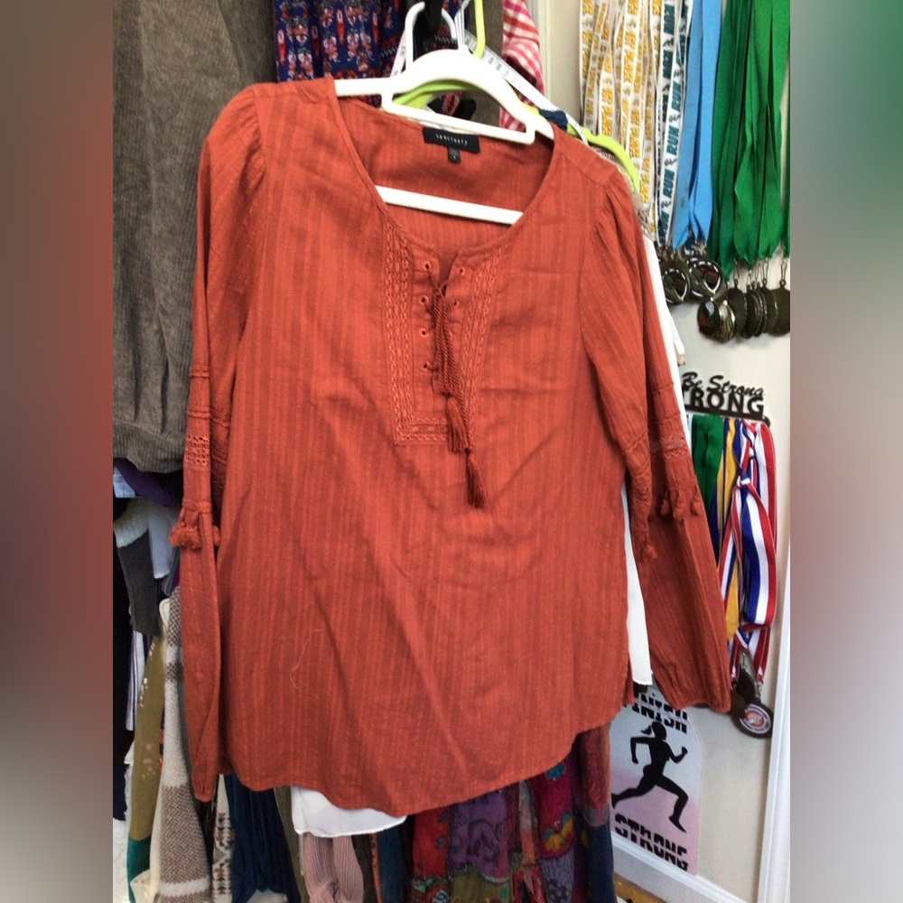 Sanctuary Sienna Orange Tassel Boho Peasant Blouse